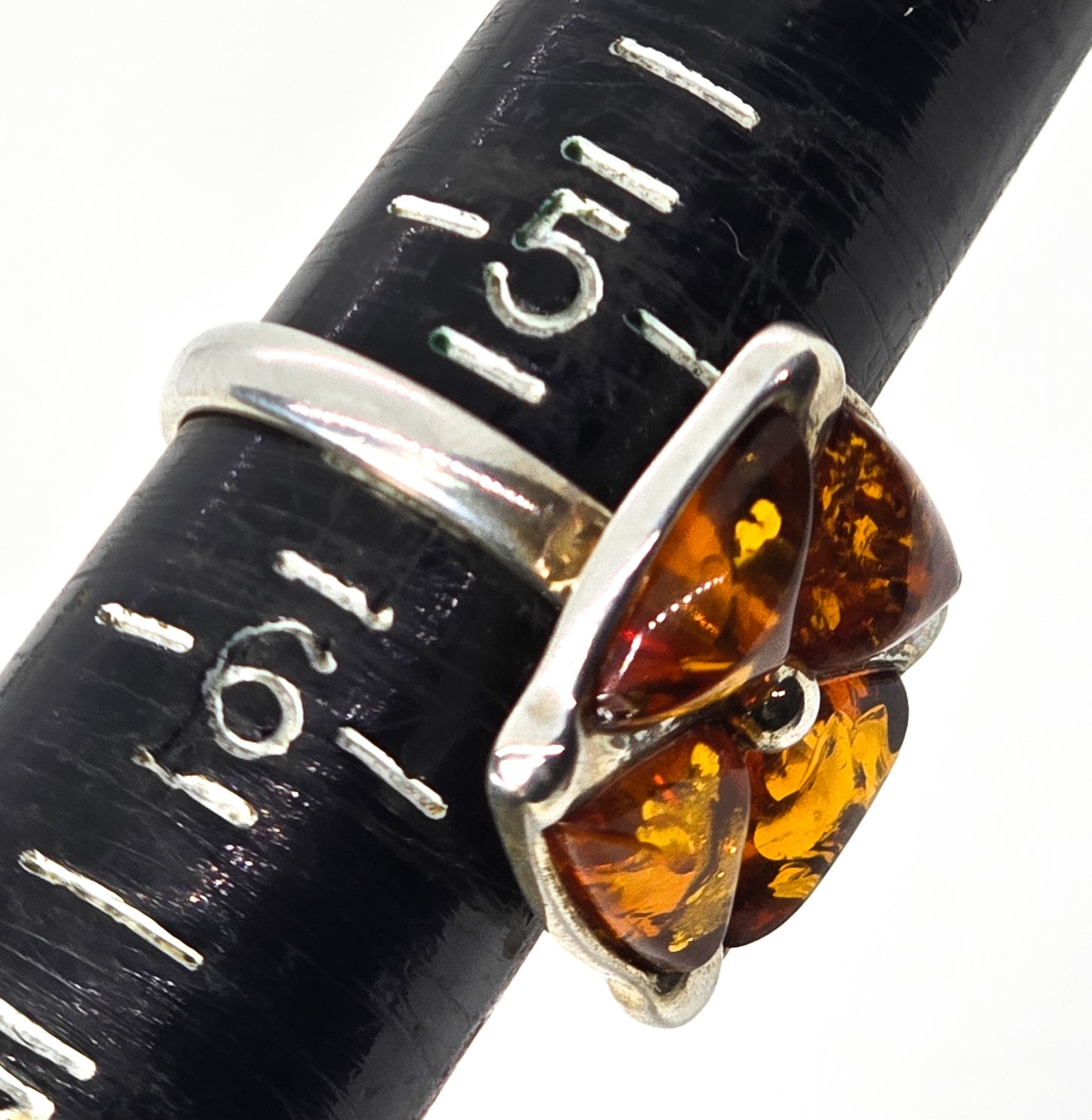 Maltese Cross amber sterling silver vintage gemstone ring size 5.5