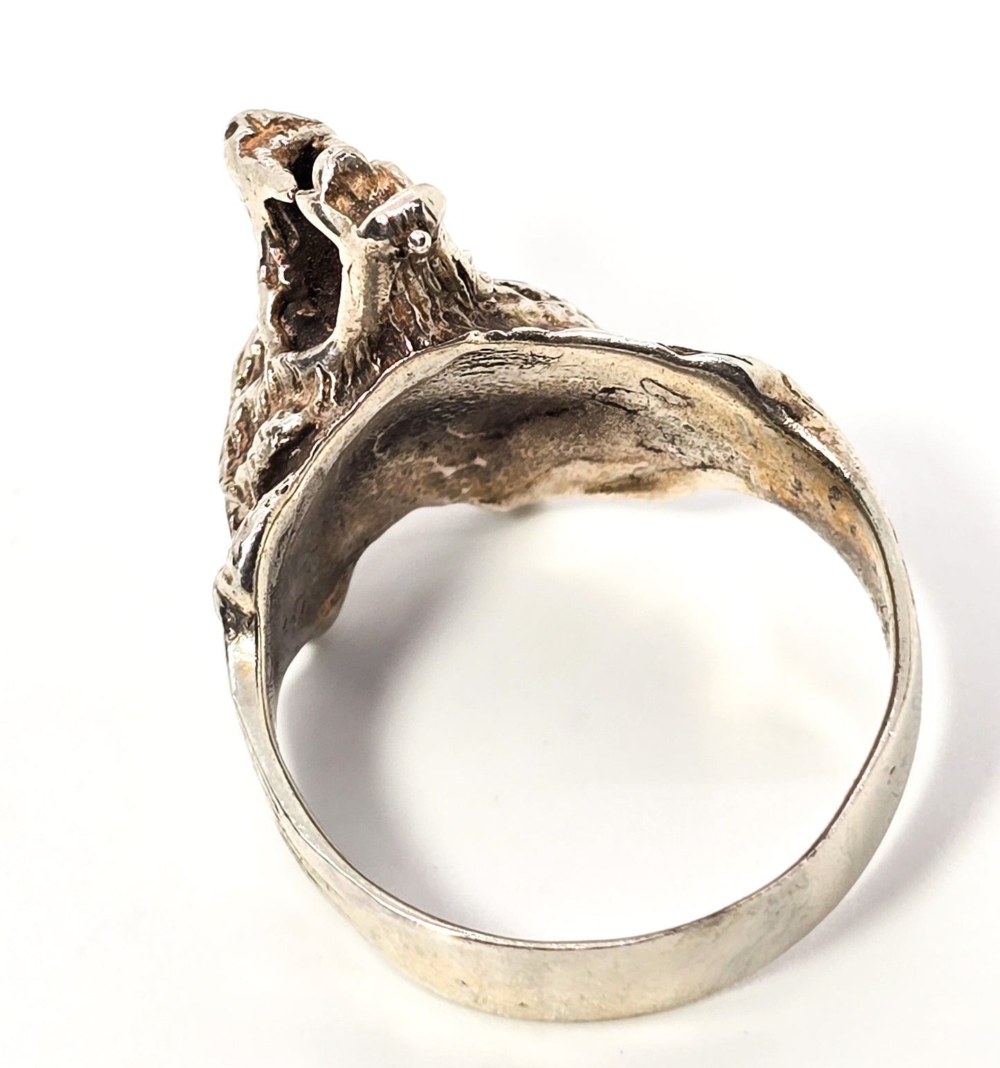 Snarling wolf Men's vintage retro solid sterling silver figural ring size 13