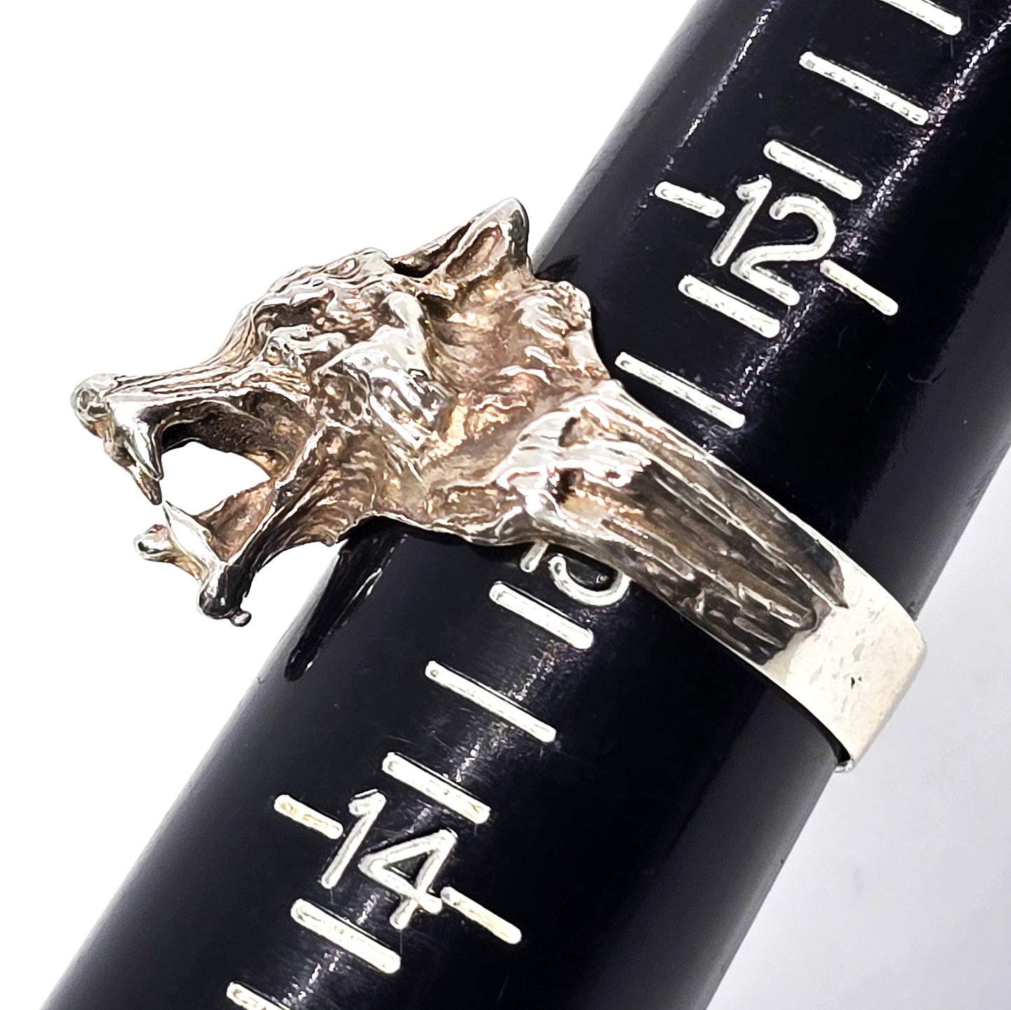Snarling wolf Men's vintage retro solid sterling silver figural ring size 13