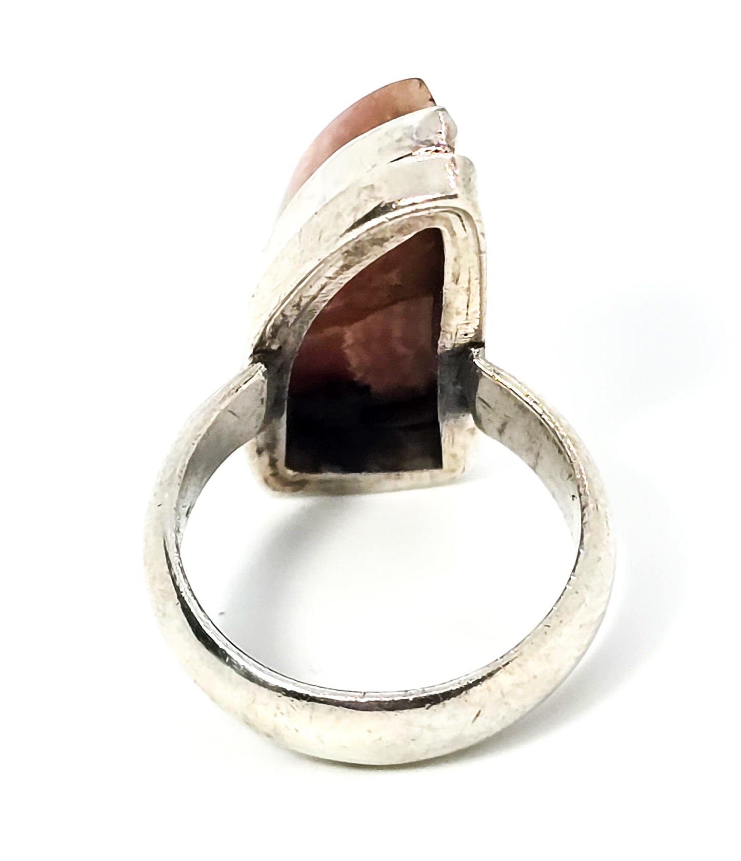 Rhodochrosite banded pink gemstone large vintage sterling ring size 6.5