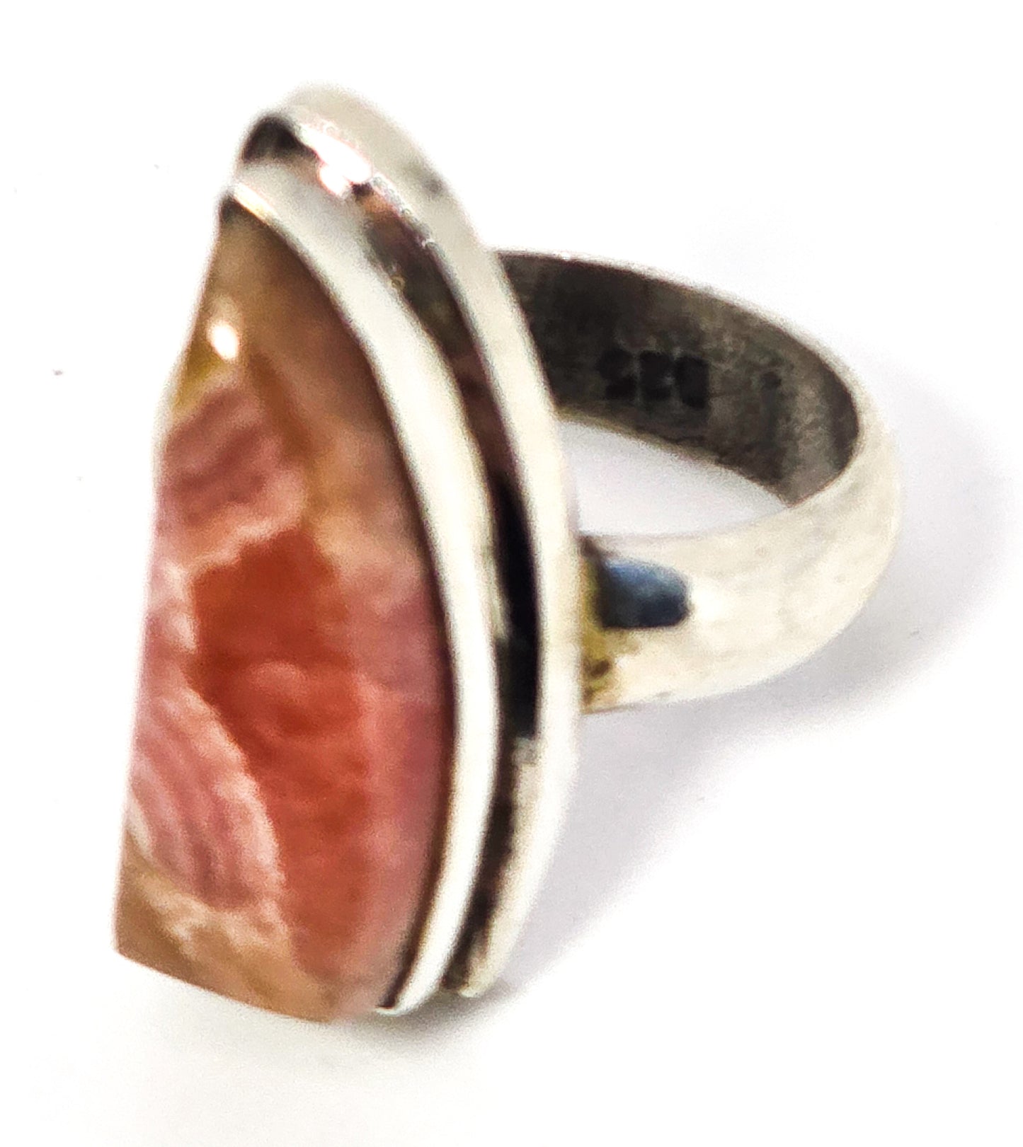 Rhodochrosite banded pink gemstone large vintage sterling ring size 6.5