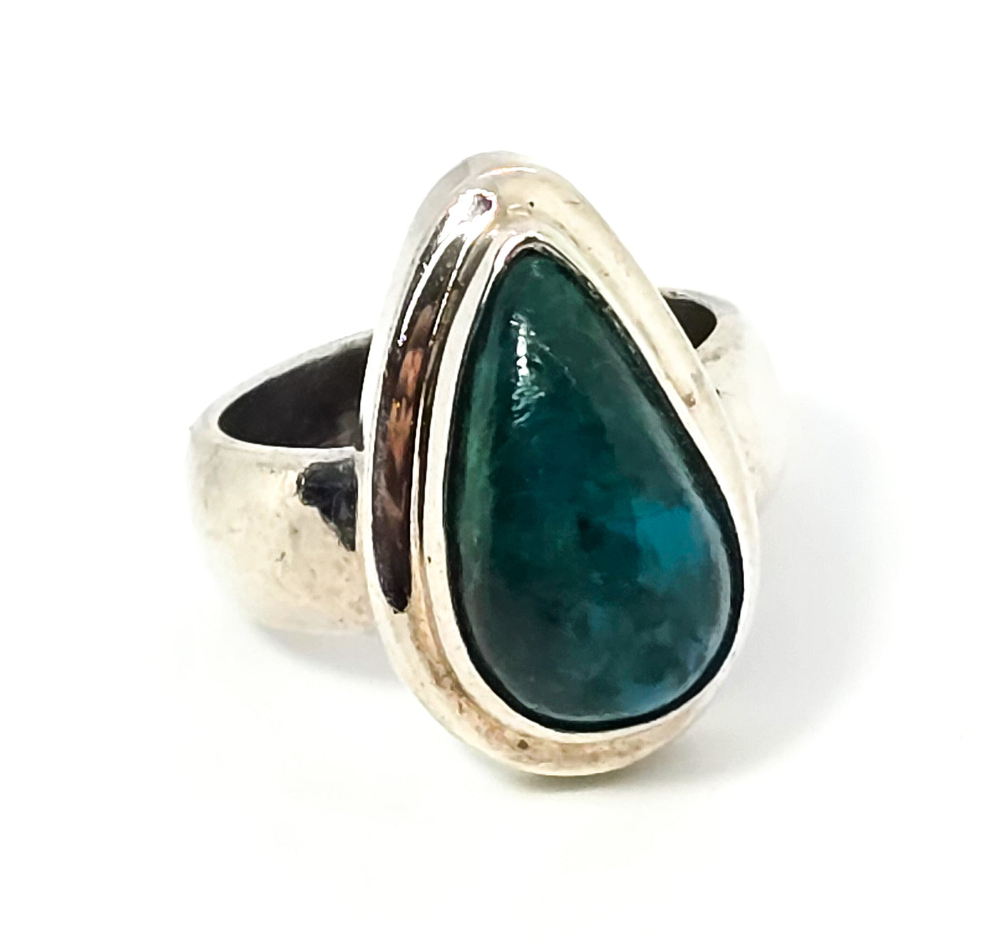 Chrysocolla Pear Cut Malachite Azurite vintage solid sterling silver ring size 6