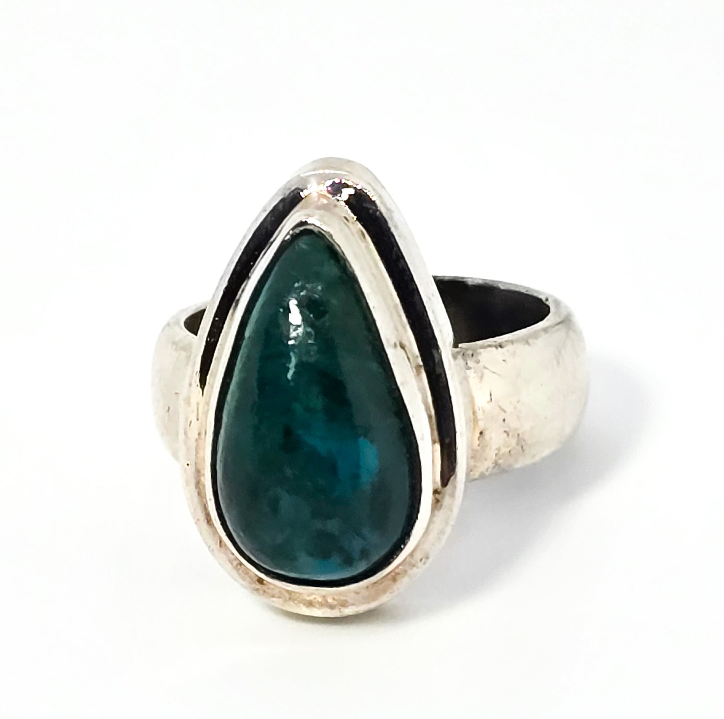 Chrysocolla Pear Cut Malachite Azurite vintage solid sterling silver ring size 6