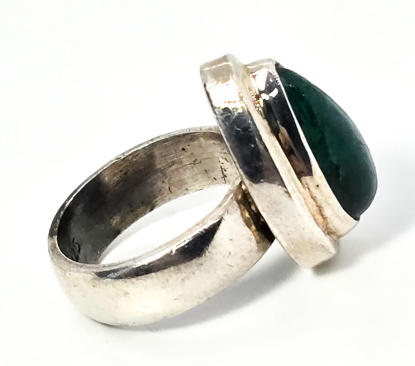 Chrysocolla Pear Cut Malachite Azurite vintage solid sterling silver ring size 6