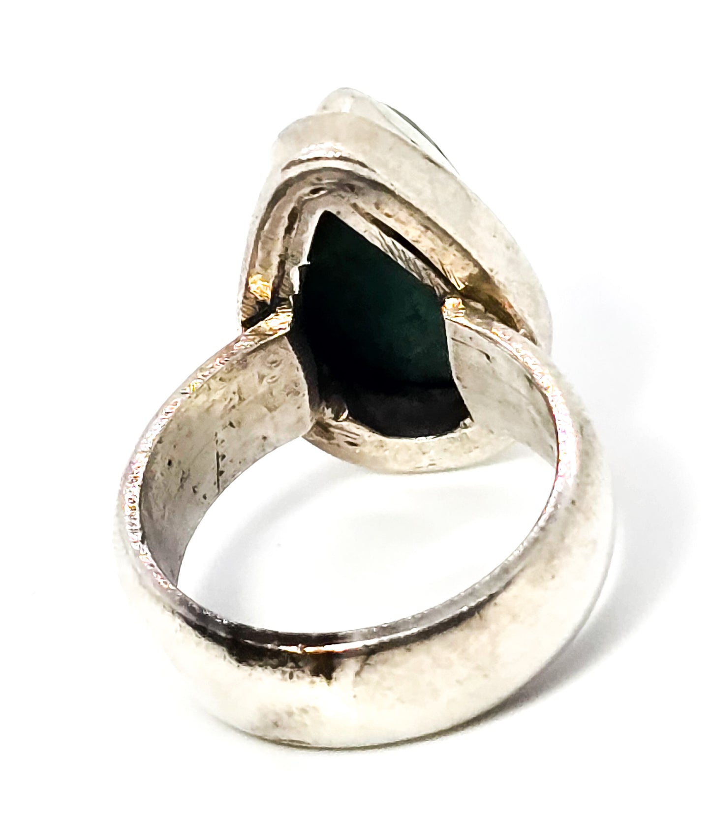 Chrysocolla Pear Cut Malachite Azurite vintage solid sterling silver ring size 6