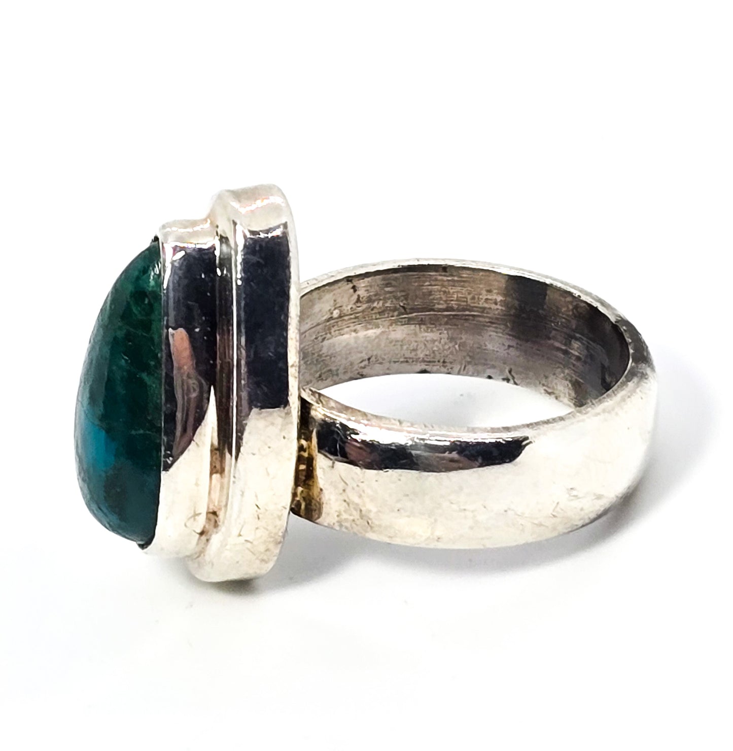 Chrysocolla Pear Cut Malachite Azurite vintage solid sterling silver ring size 6