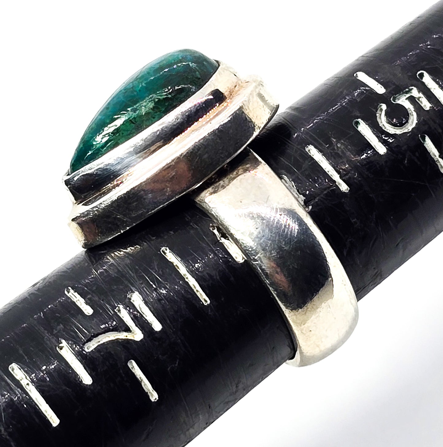 Chrysocolla Pear Cut Malachite Azurite vintage solid sterling silver ring size 6