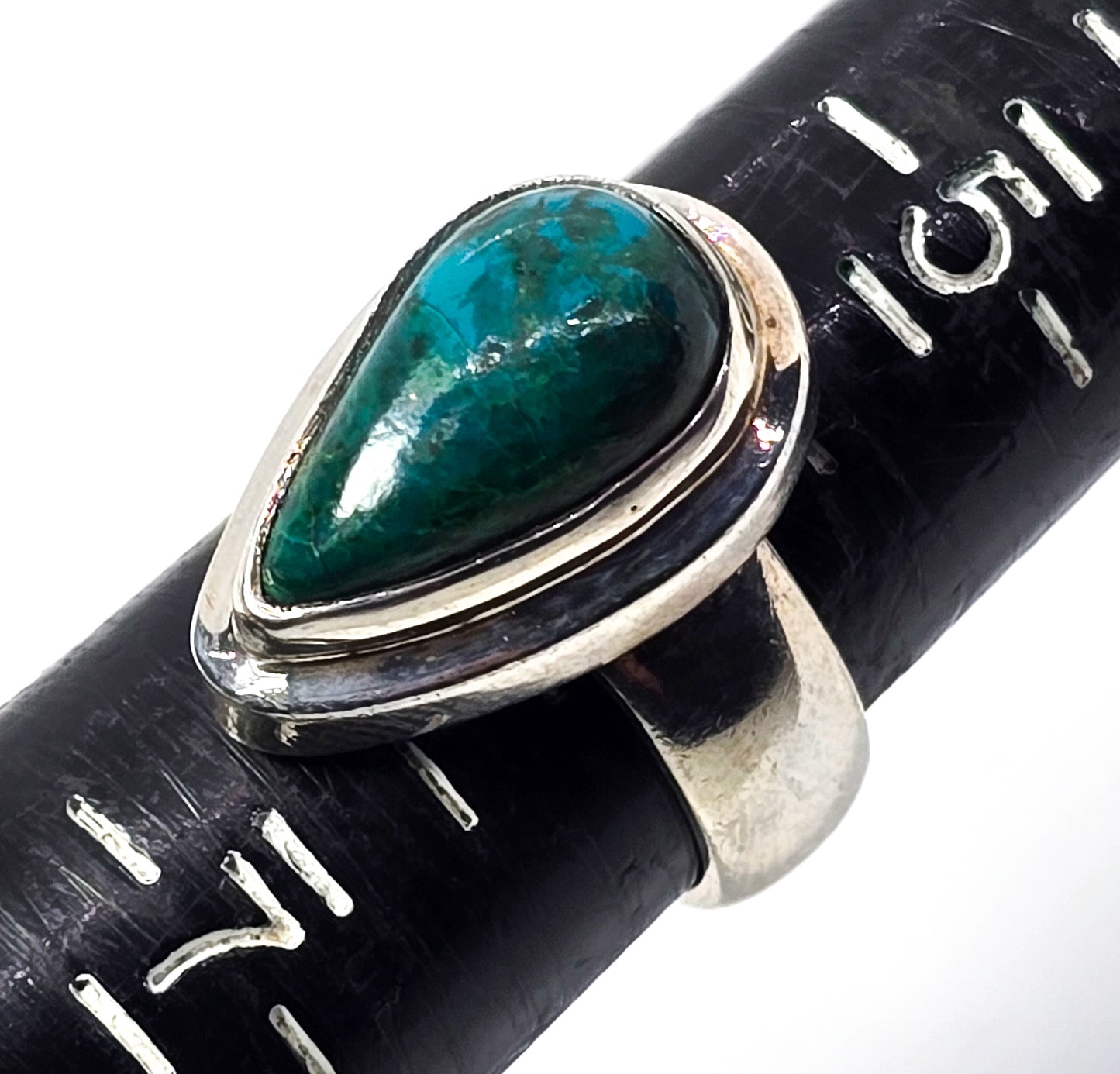Chrysocolla Pear Cut Malachite Azurite vintage solid sterling silver ring size 6