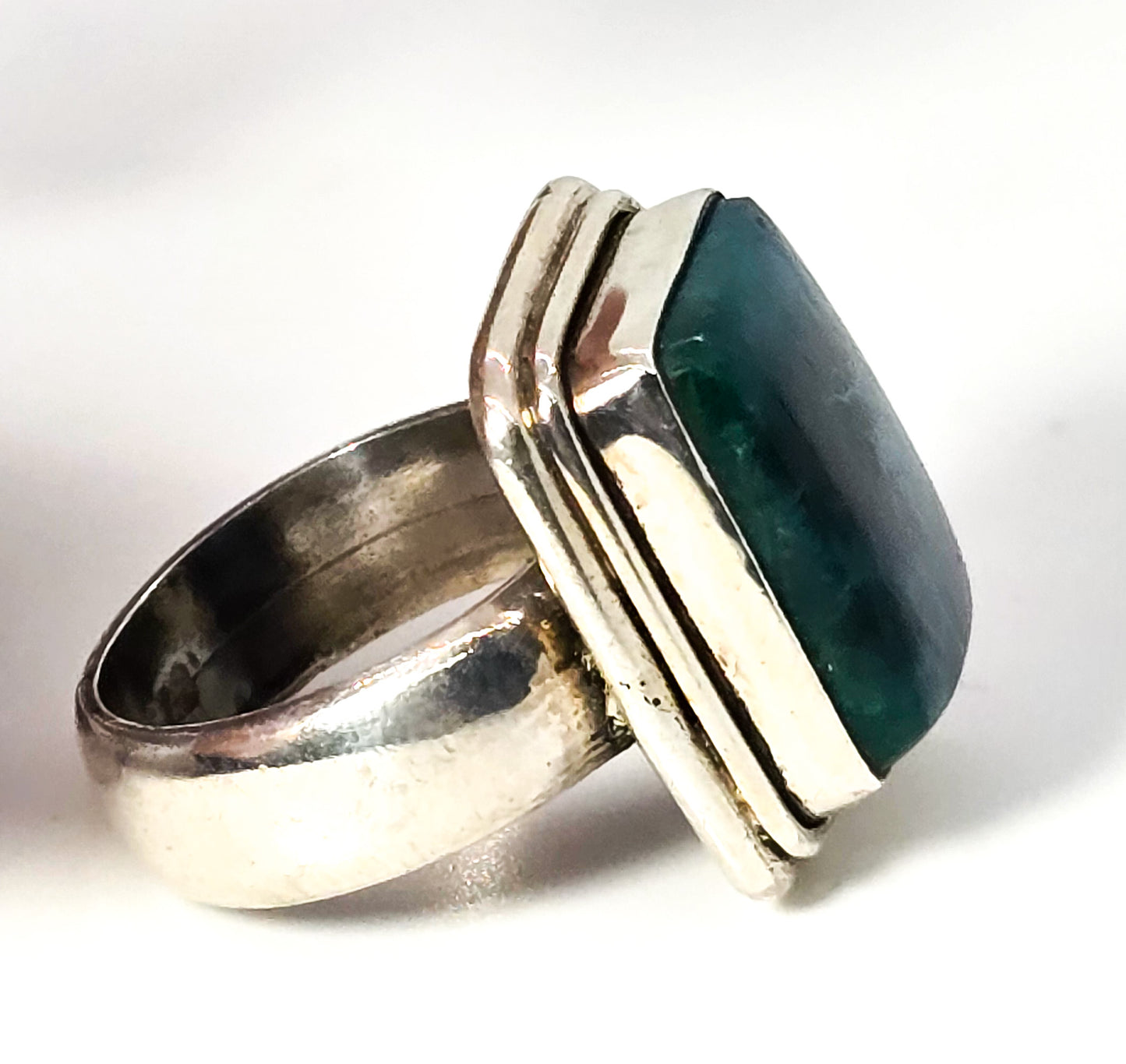 Chrysocolla large Malachite Azurite vintage solid sterling silver ring size 7