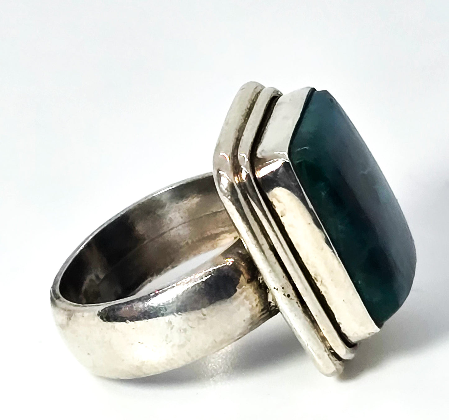 Chrysocolla large Malachite Azurite vintage solid sterling silver ring size 7