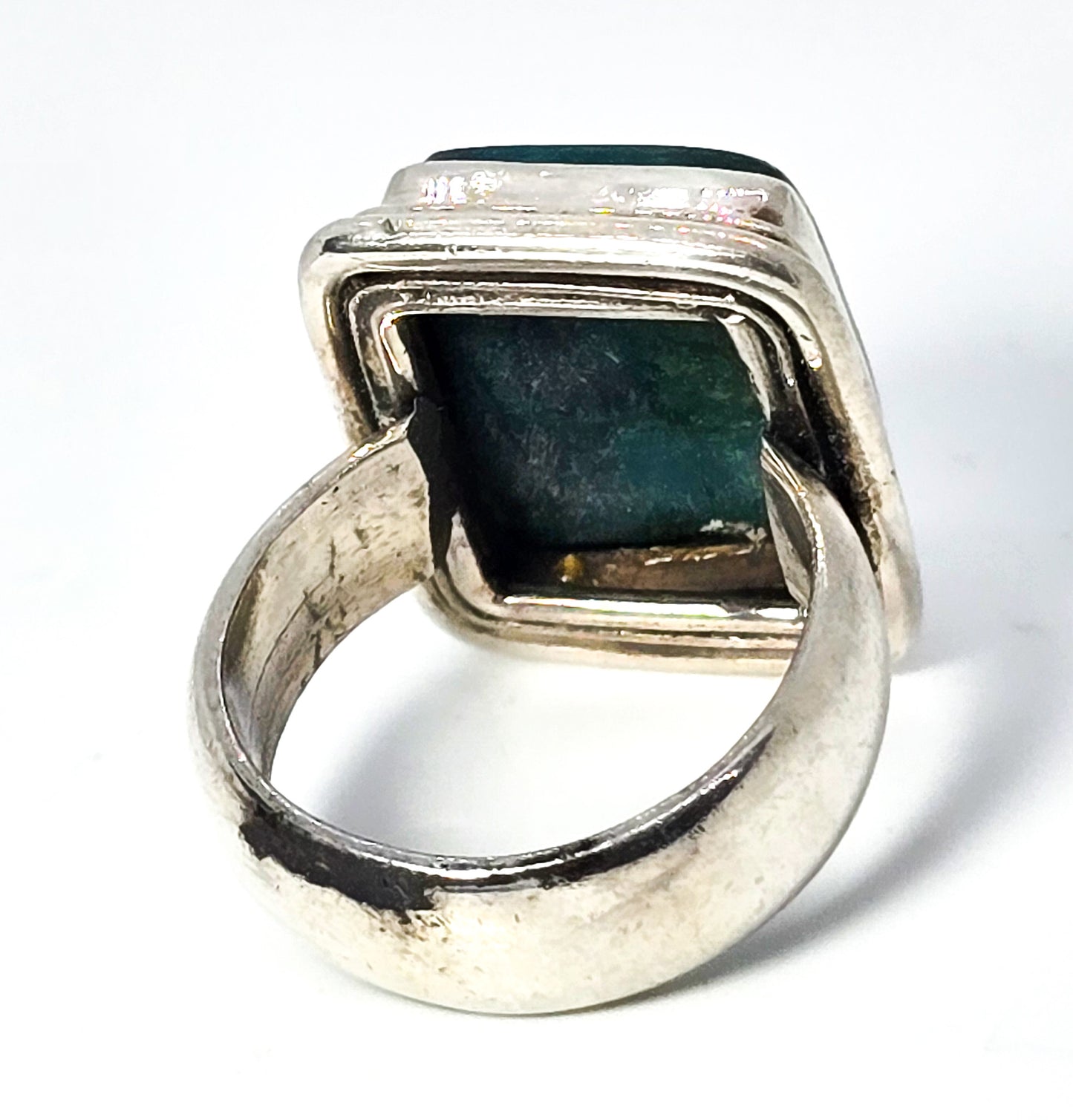Chrysocolla large Malachite Azurite vintage solid sterling silver ring size 7