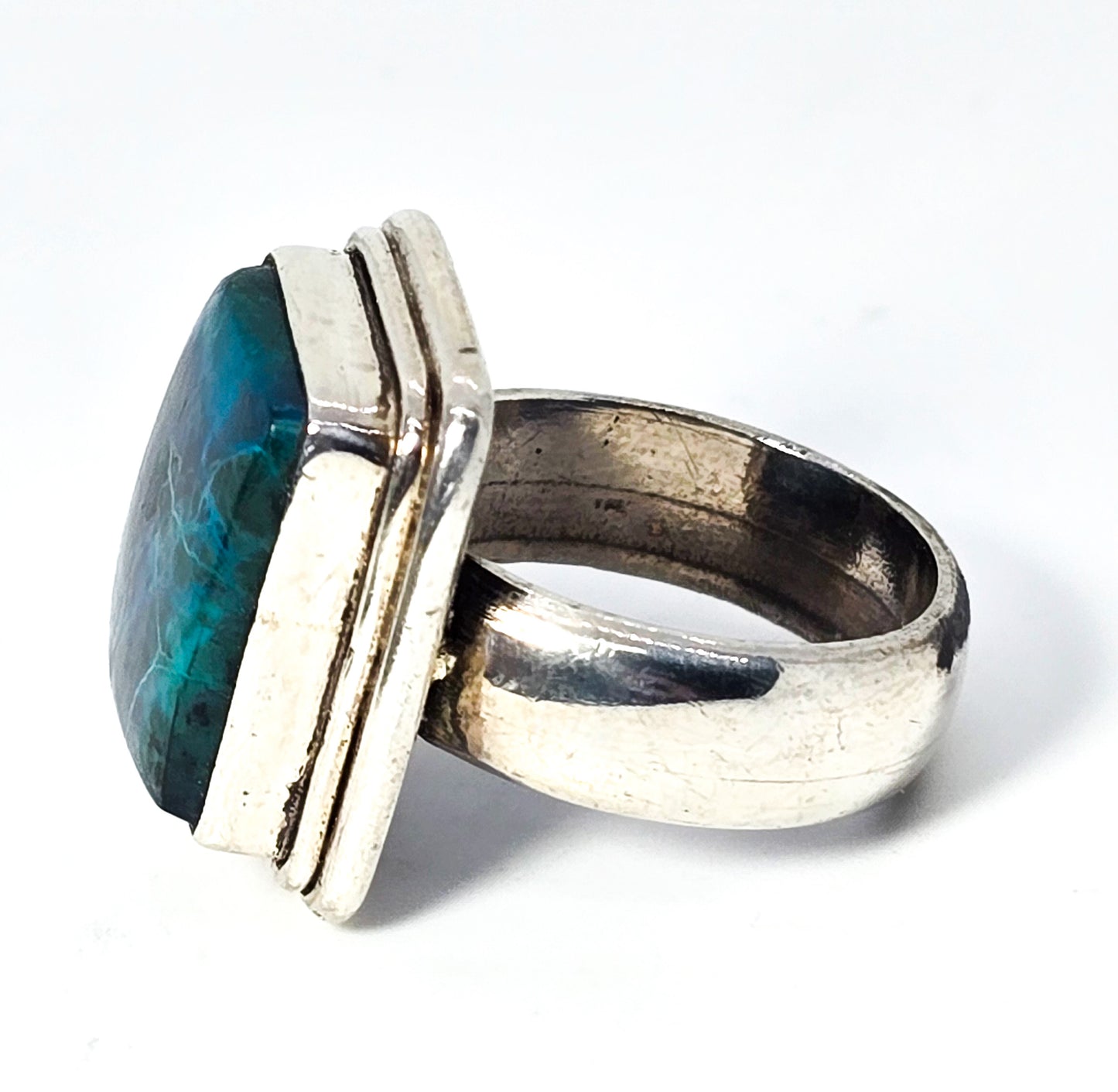 Chrysocolla large Malachite Azurite vintage solid sterling silver ring size 7