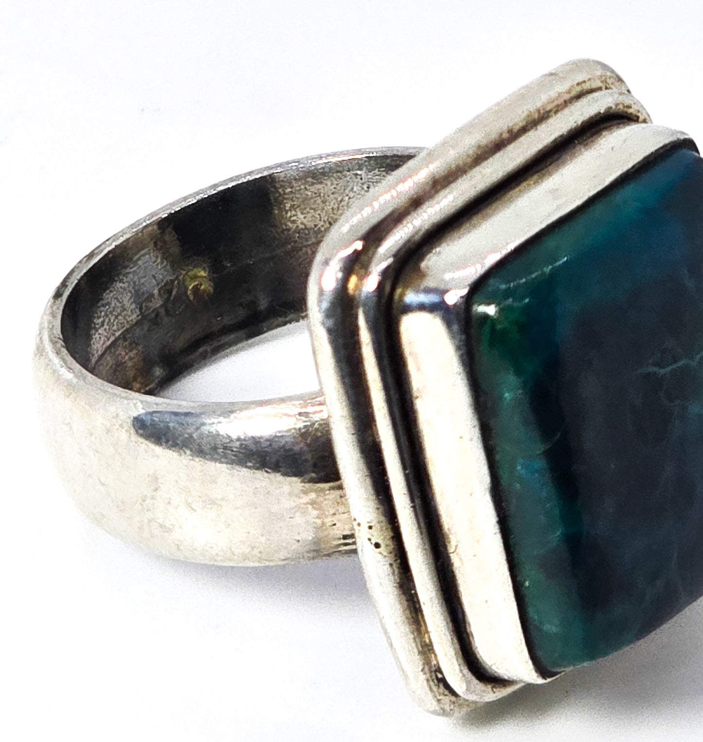 Chrysocolla large Malachite Azurite vintage solid sterling silver ring size 7