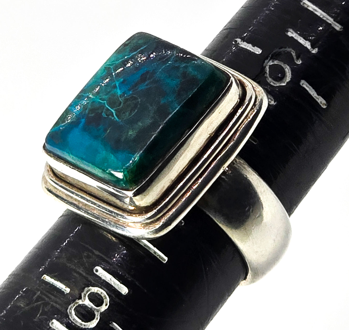 Chrysocolla large Malachite Azurite vintage solid sterling silver ring size 7