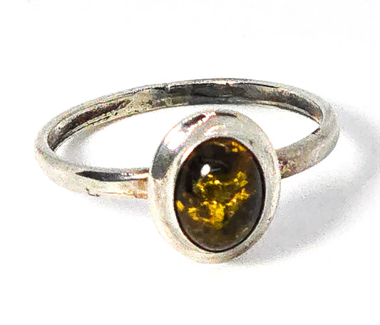 Orange amber modernist vintage sterling silver ring size 8 and 1/2