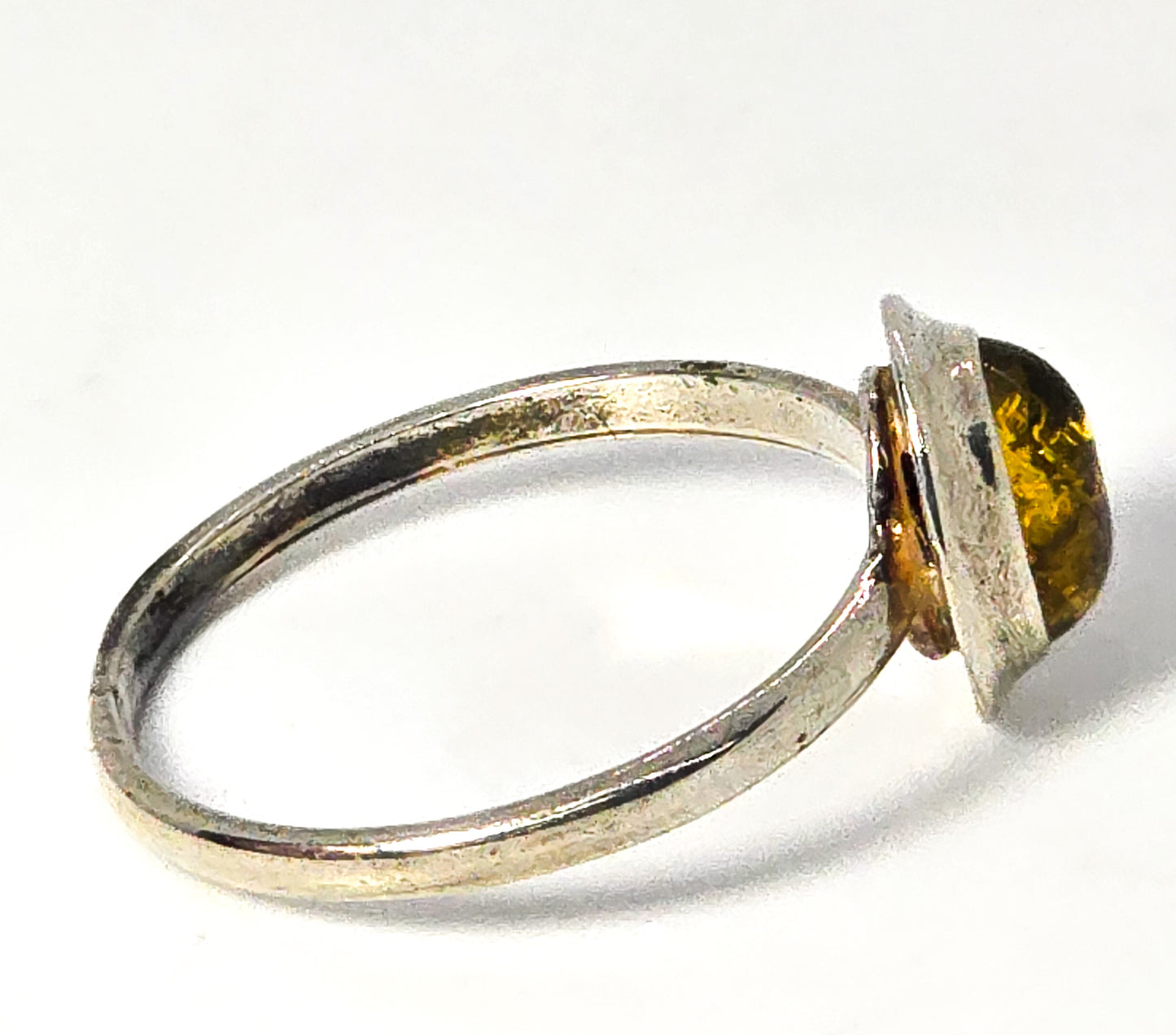 Orange amber modernist vintage sterling silver ring size 8 and 1/2