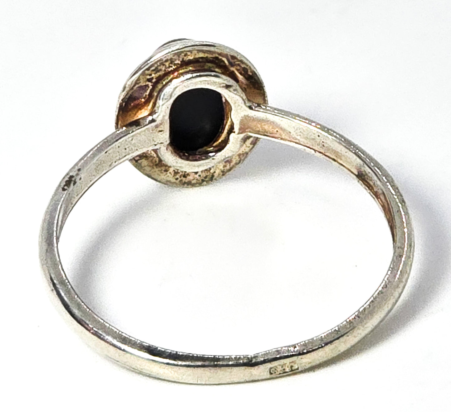 Orange amber modernist vintage sterling silver ring size 8 and 1/2