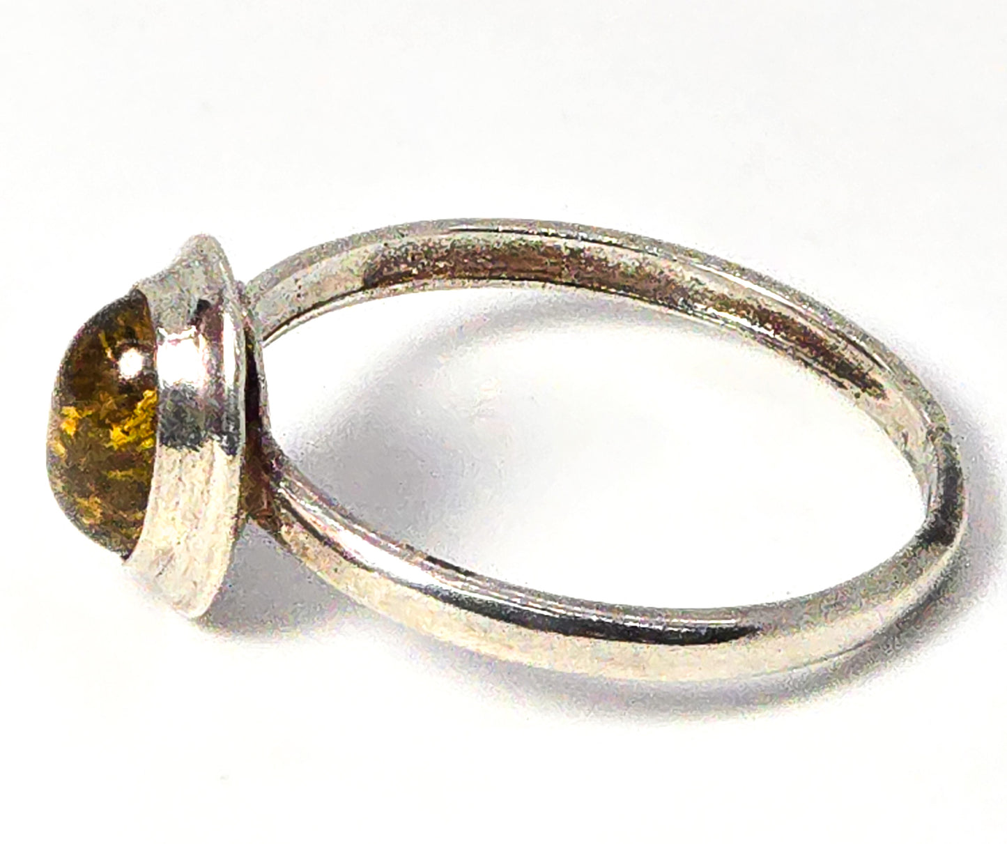 Orange amber modernist vintage sterling silver ring size 8 and 1/2