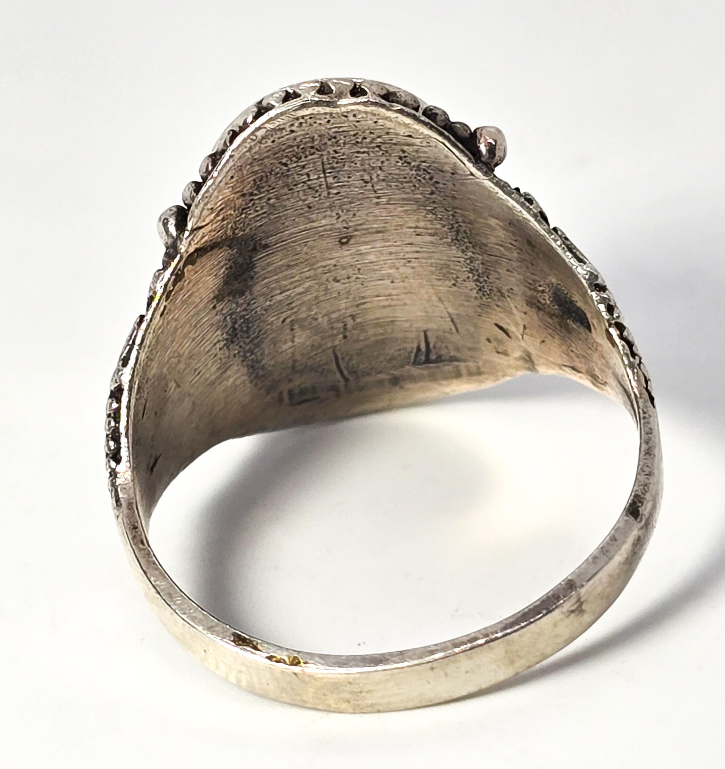 Mother of Pearl Flower Tribal Bali Balinese sterling silver medallion ring size 12