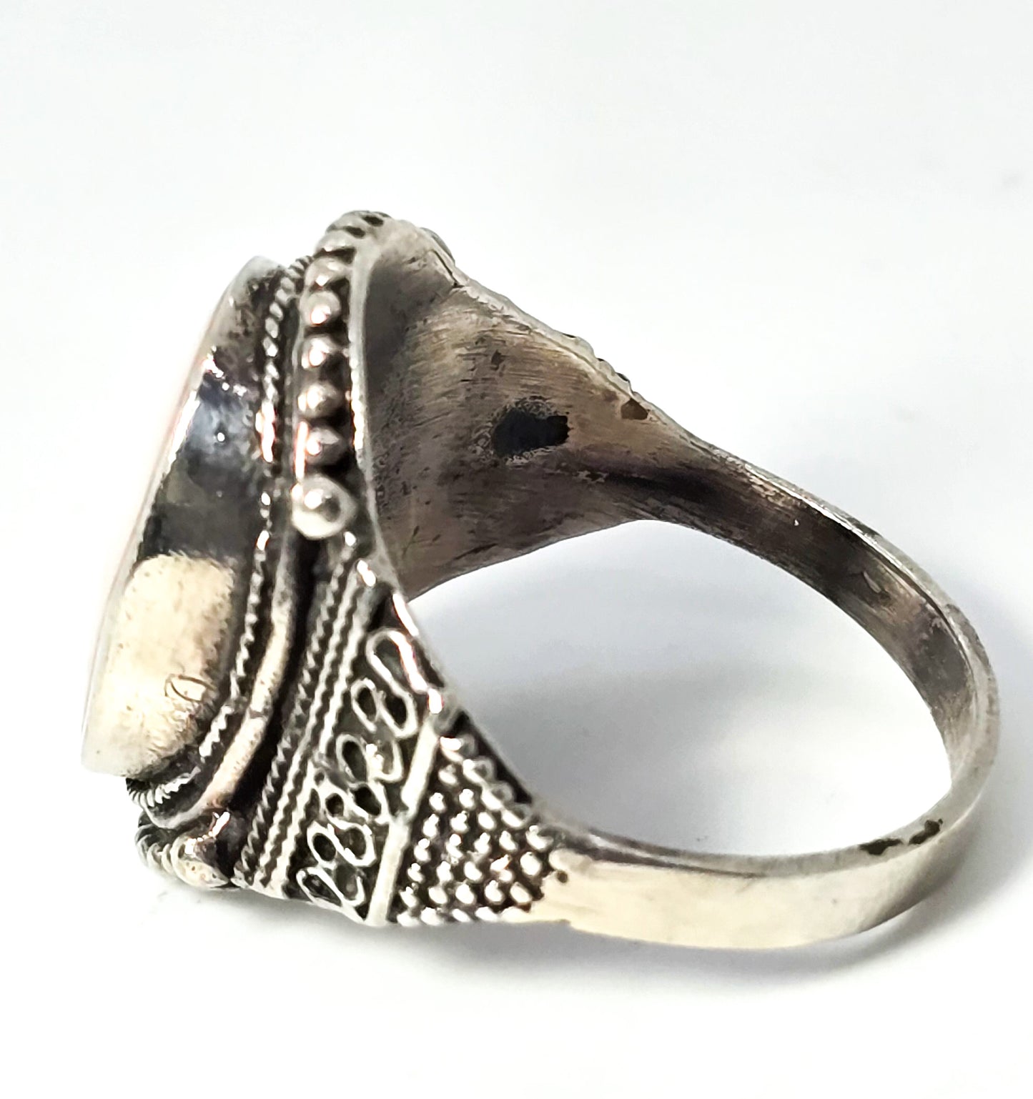 Mother of Pearl Flower Tribal Bali Balinese sterling silver medallion ring size 12