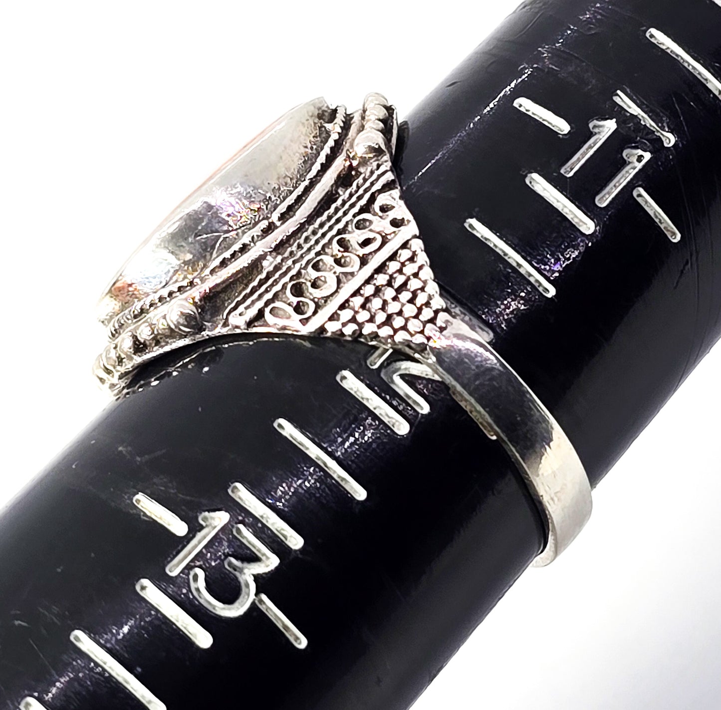 Mother of Pearl Flower Tribal Bali Balinese sterling silver medallion ring size 12