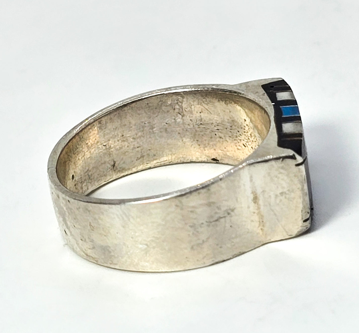 Black onyx blue turquoise howlite Southwest vintage sterling silver inlay ring size 9