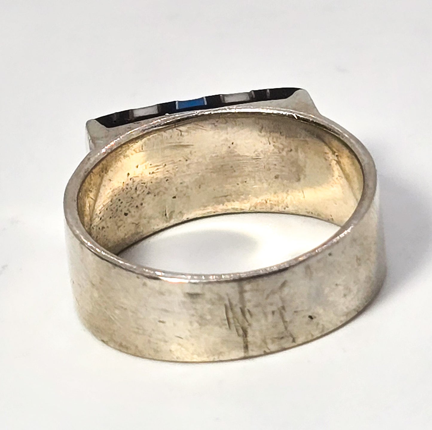 Black onyx blue turquoise howlite Southwest vintage sterling silver inlay ring size 9