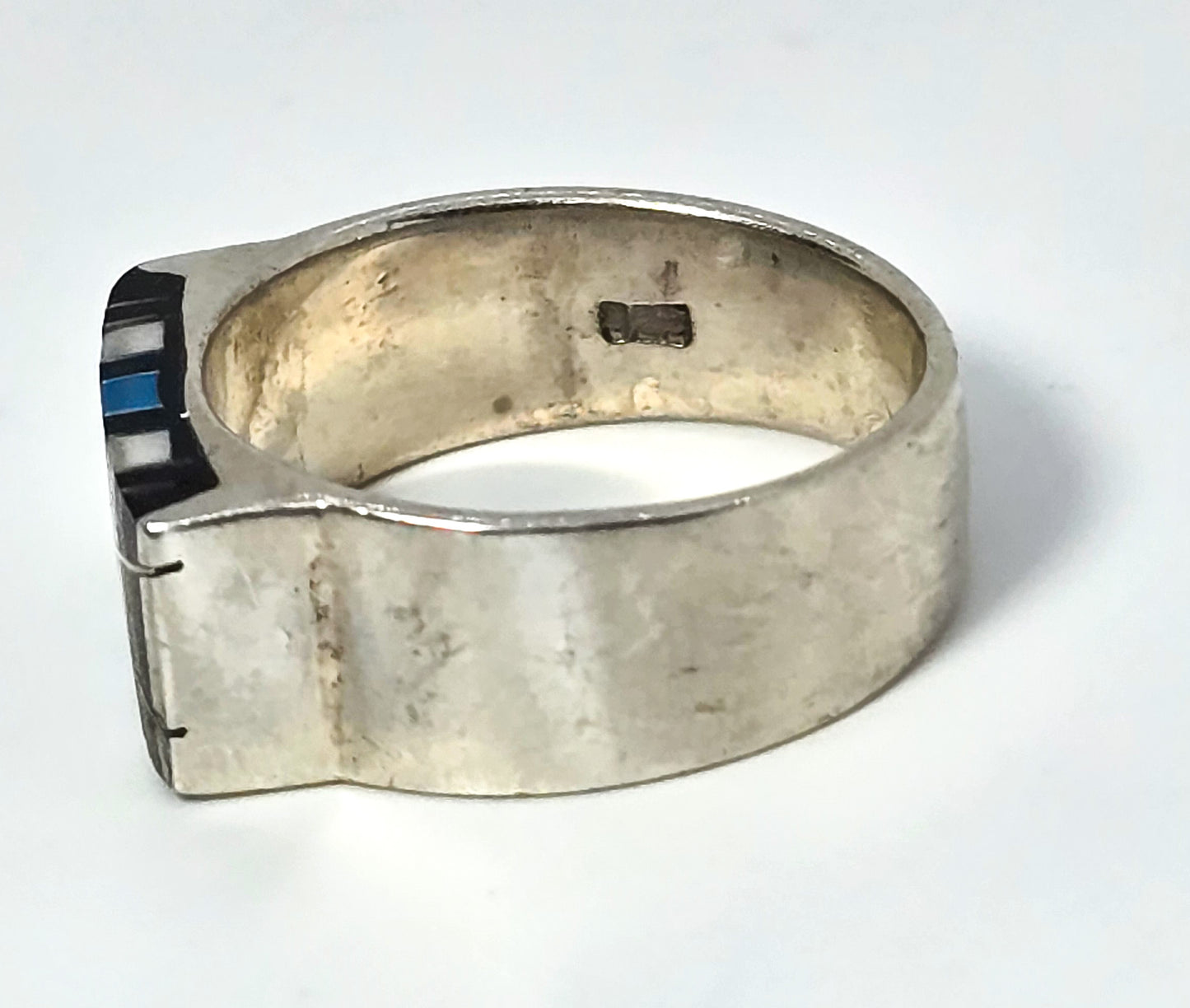 Black onyx blue turquoise howlite Southwest vintage sterling silver inlay ring size 9