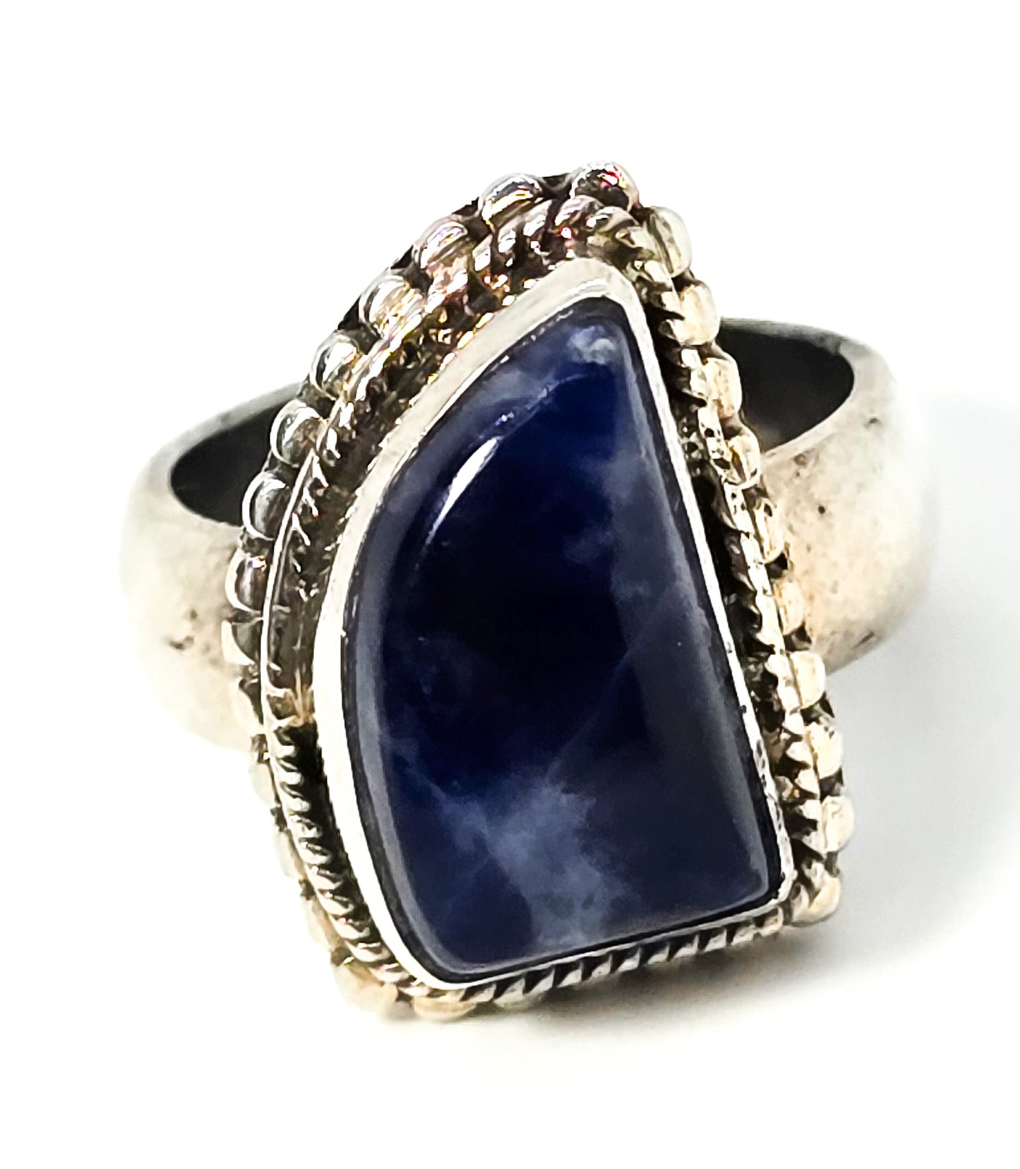 Sodalite blue gemstone tribal solid sterling silver vintage ring size 6.5
