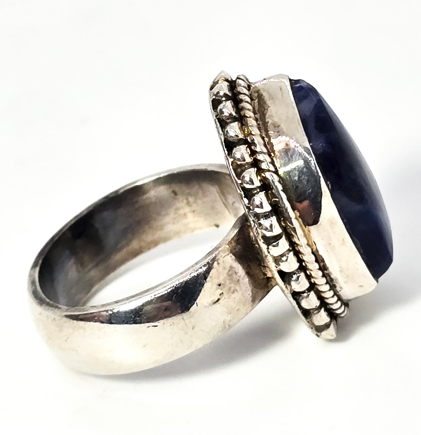 Sodalite blue gemstone tribal solid sterling silver vintage ring size 6.5