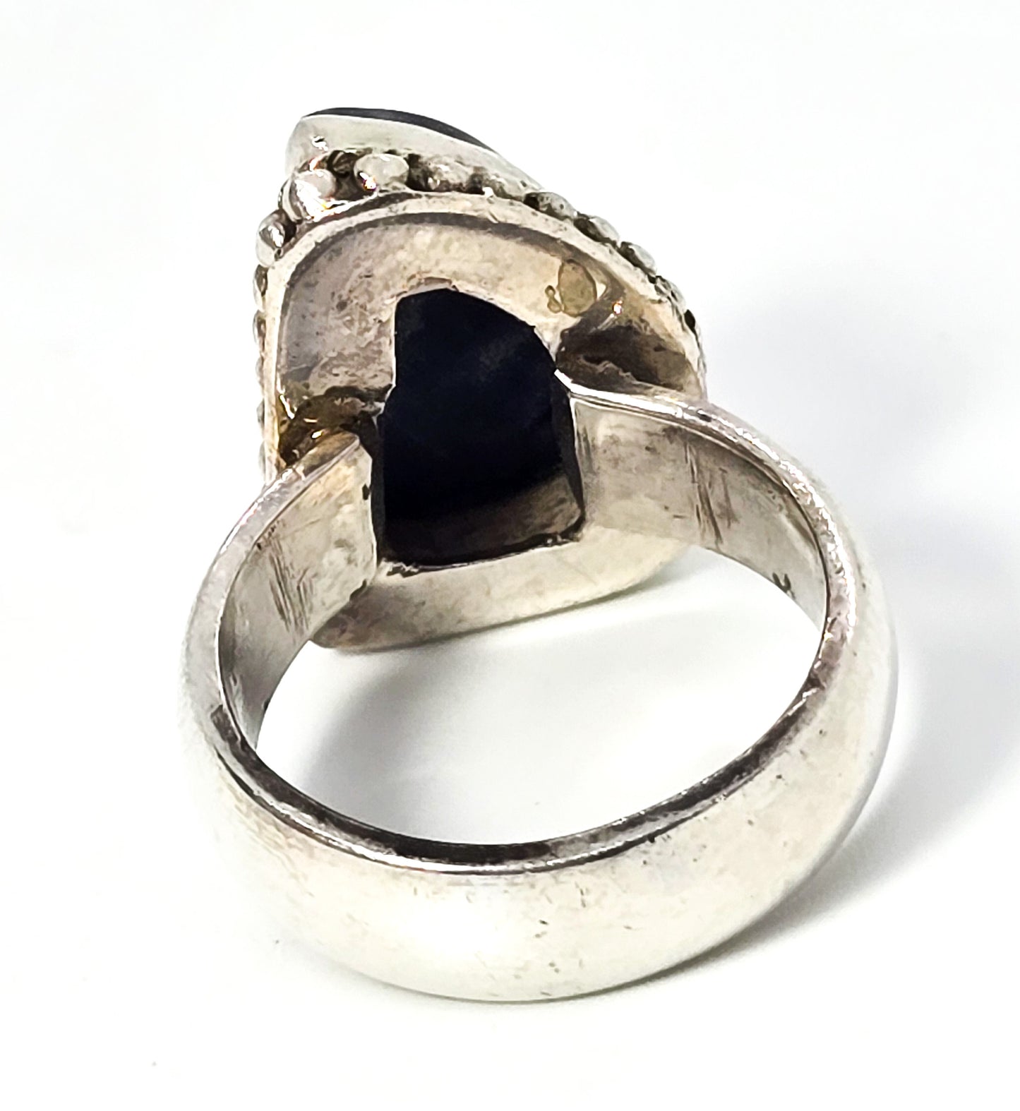 Sodalite blue gemstone tribal solid sterling silver vintage ring size 6.5