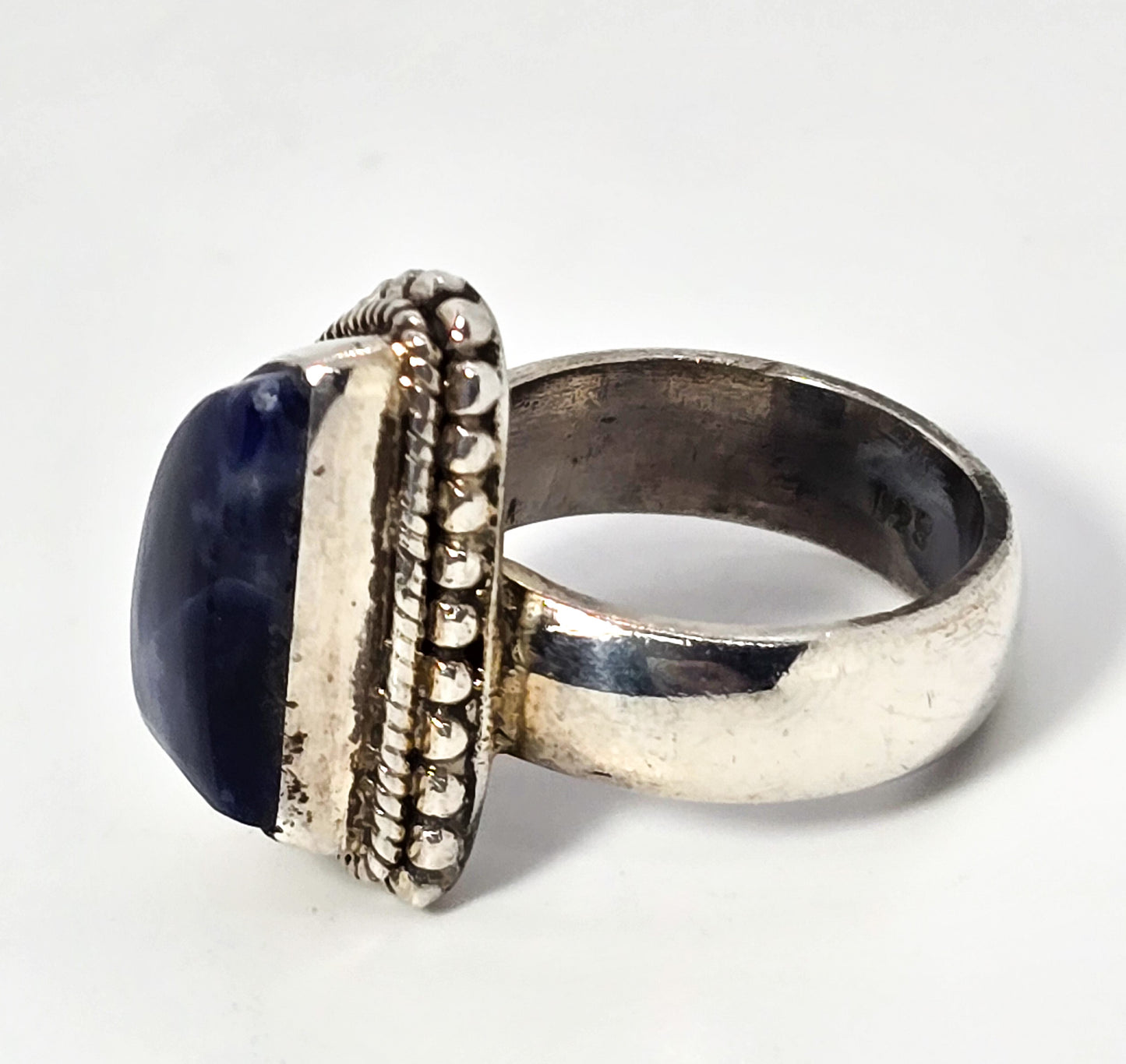 Sodalite blue gemstone tribal solid sterling silver vintage ring size 6.5