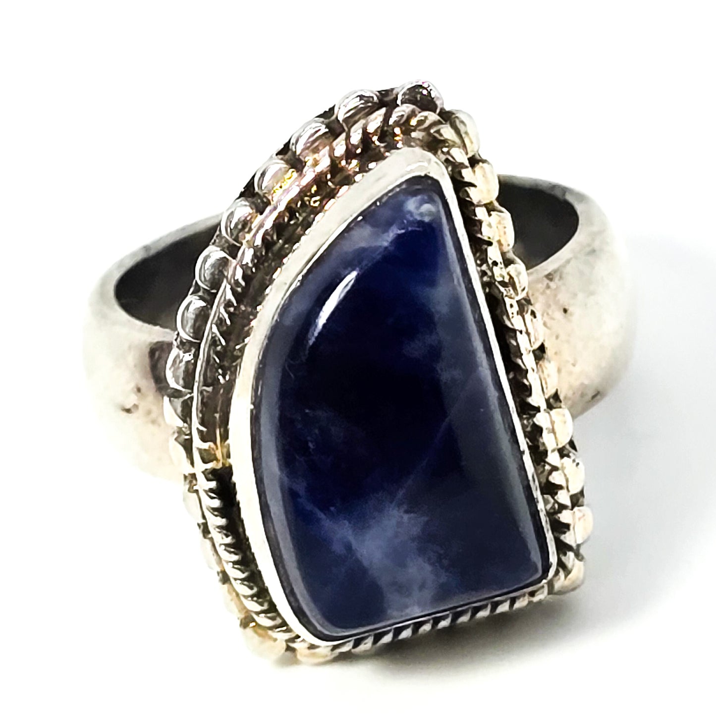 Sodalite blue gemstone tribal solid sterling silver vintage ring size 6.5