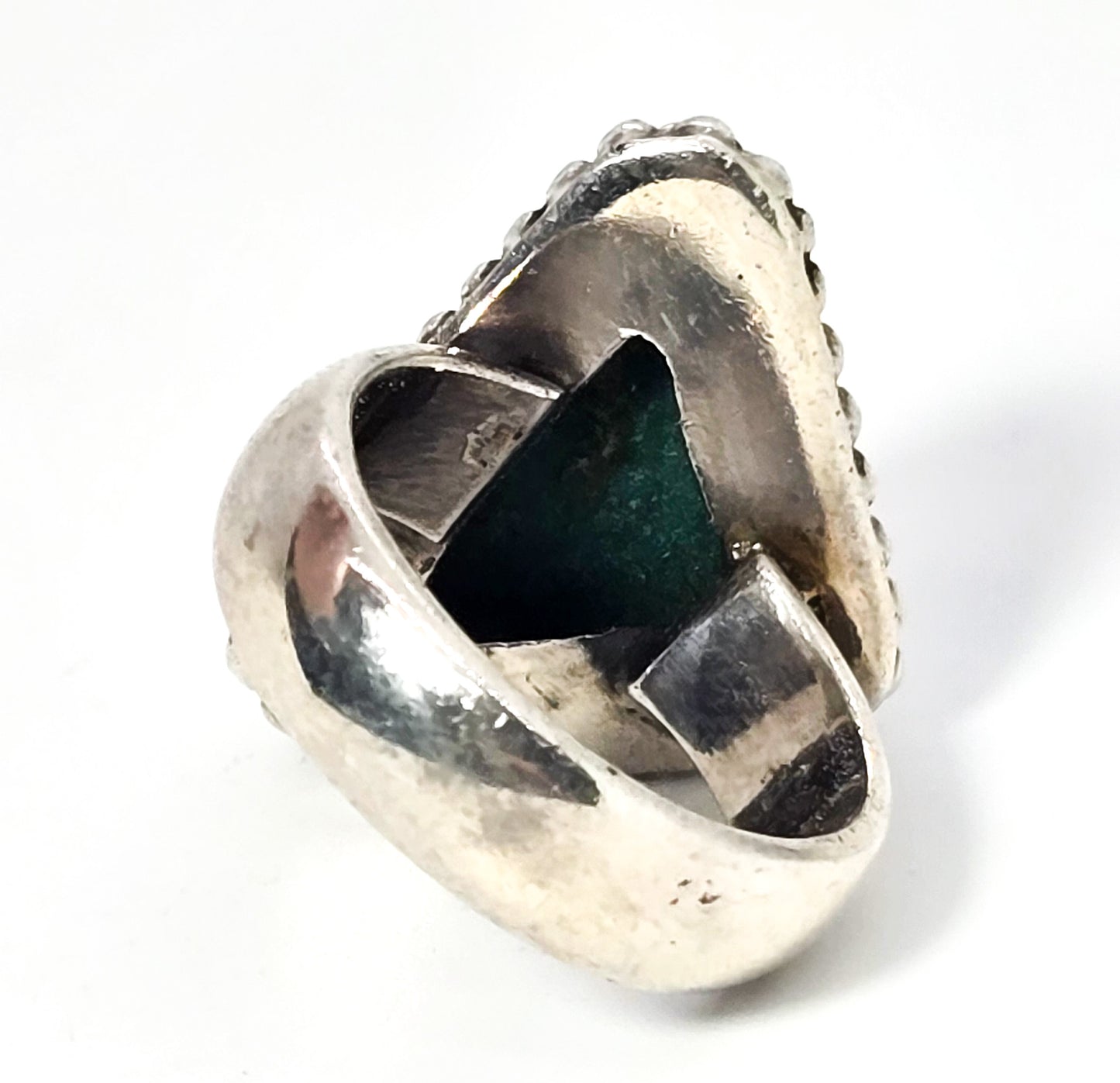 Chrysocolla Triangle Malachite Azurite vintage solid sterling silver ring size 7.5