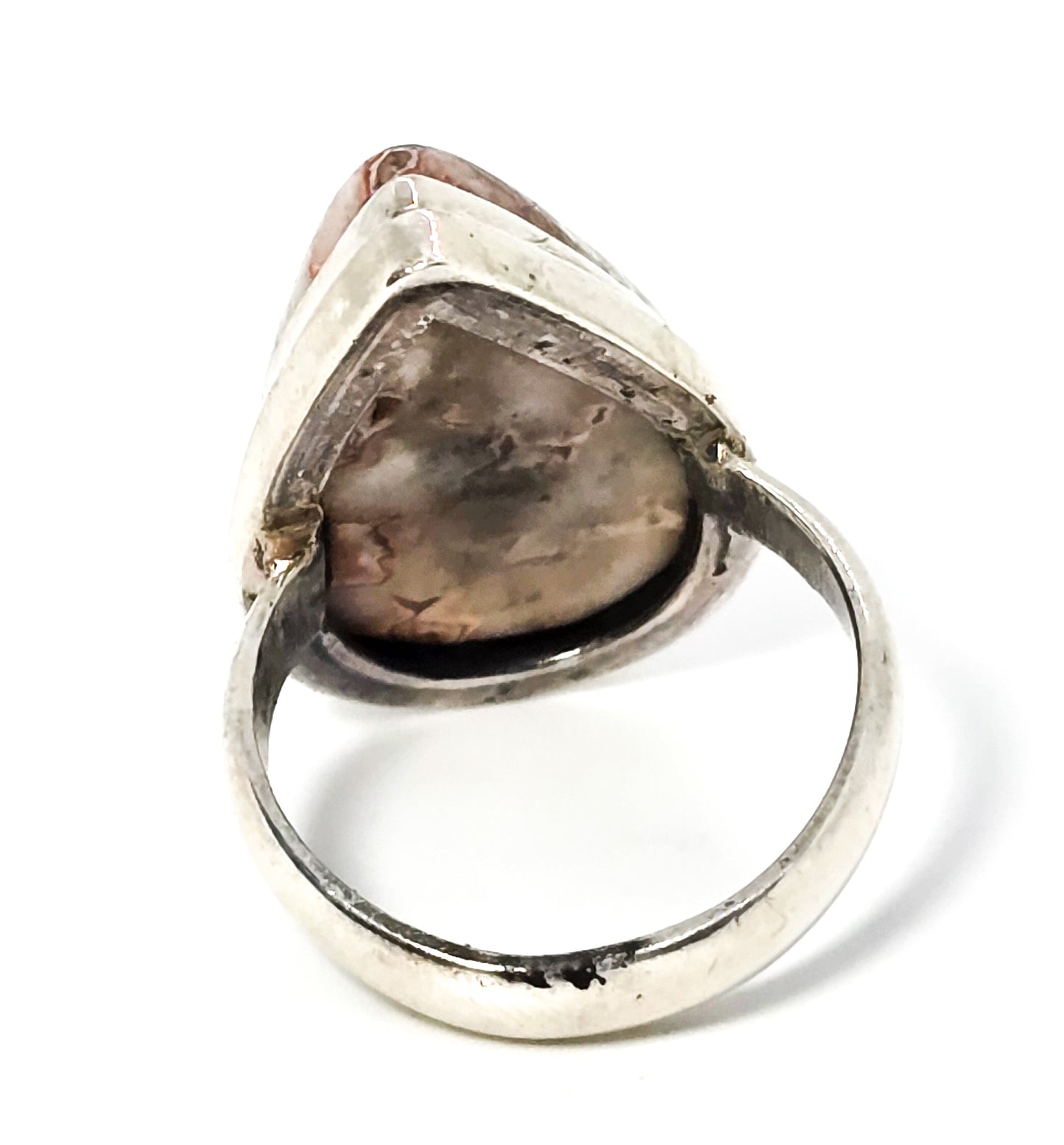 Mexican Red Banded Lace Agate vintage large solid sterling silver ring size 8.5