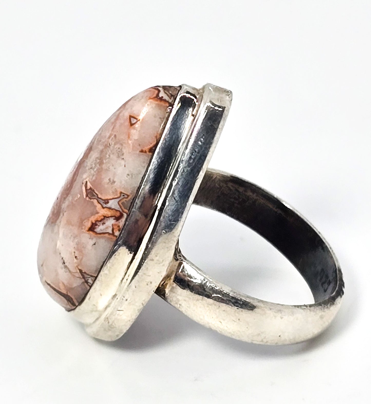 Mexican Red Banded Lace Agate vintage large solid sterling silver ring size 8.5
