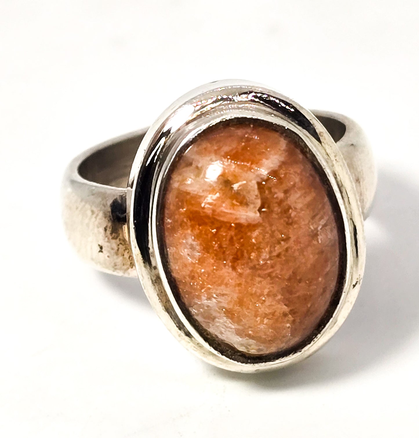 Sunstone large orange gemstone modernist solid sterling silver ring size 8.5