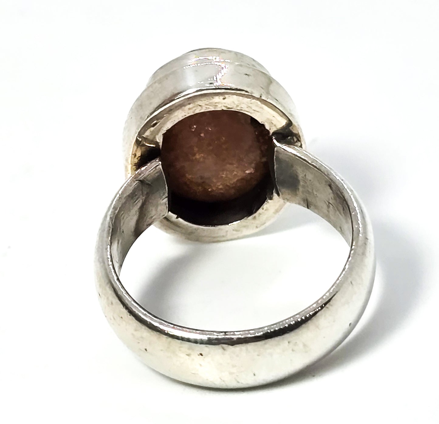 Sunstone large orange gemstone modernist solid sterling silver ring size 8.5