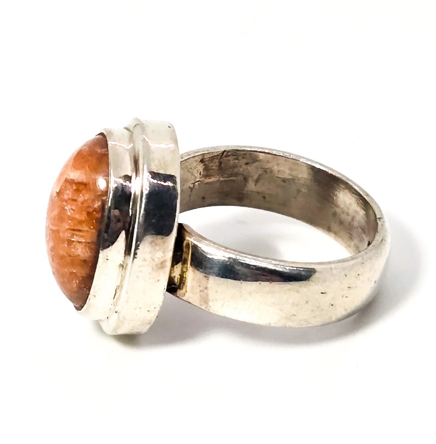 Sunstone large orange gemstone modernist solid sterling silver ring size 8.5