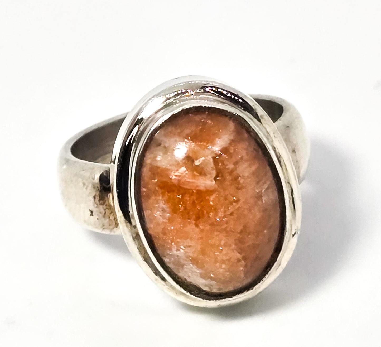Sunstone large orange gemstone modernist solid sterling silver ring size 8.5