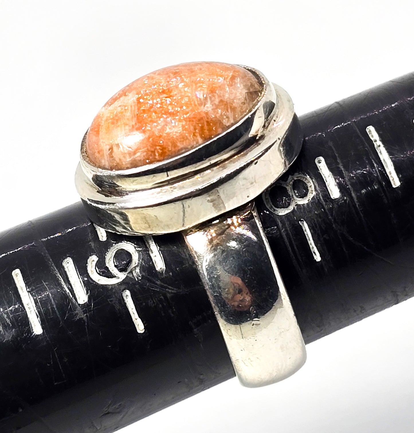 Sunstone large orange gemstone modernist solid sterling silver ring size 8.5