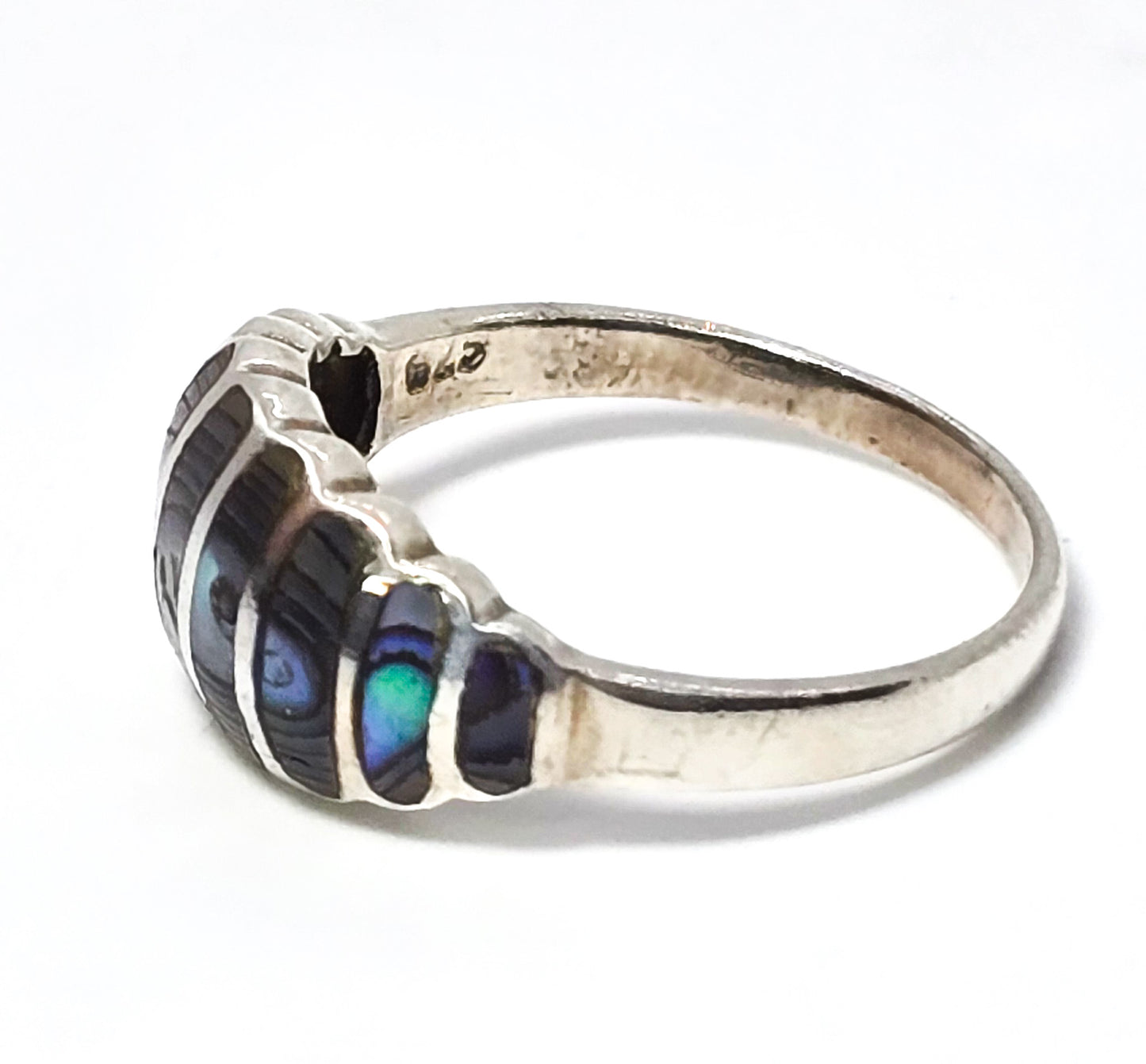 Abalone Paua Southwestern inlay vintage sterling silver ring size 8.5