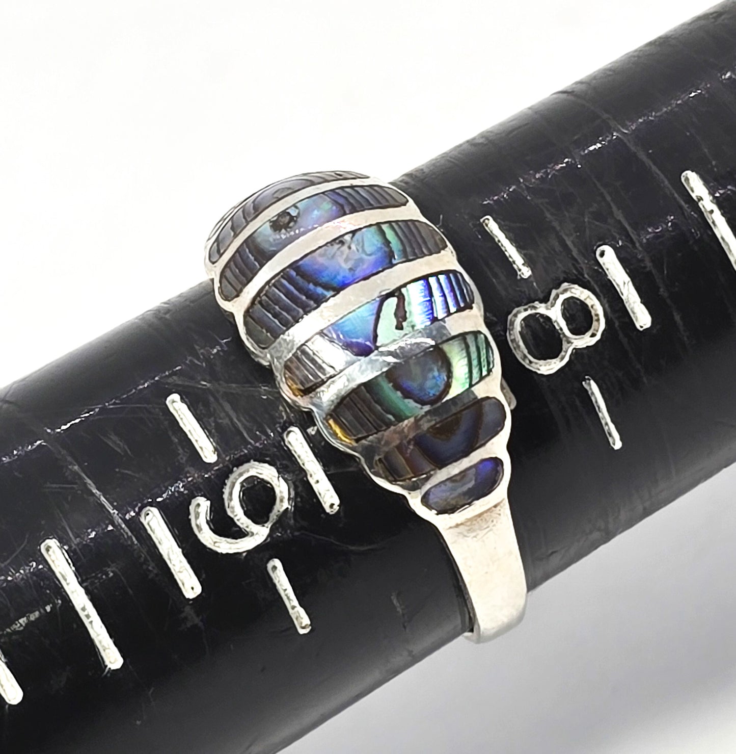 Abalone Paua Southwestern inlay vintage sterling silver ring size 8.5