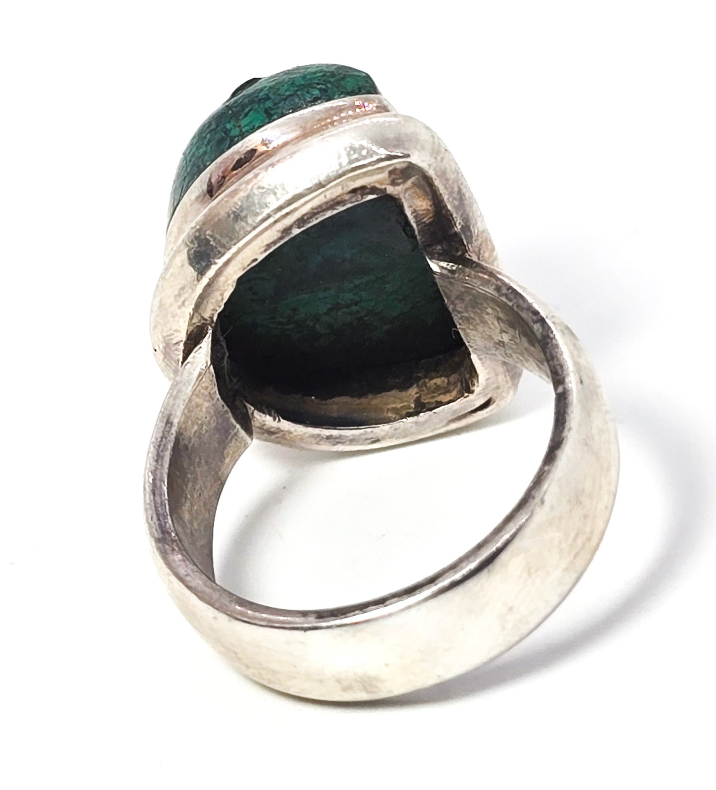Chrysocolla Half Moon Malachite Azurite vintage solid sterling silver ring size 8