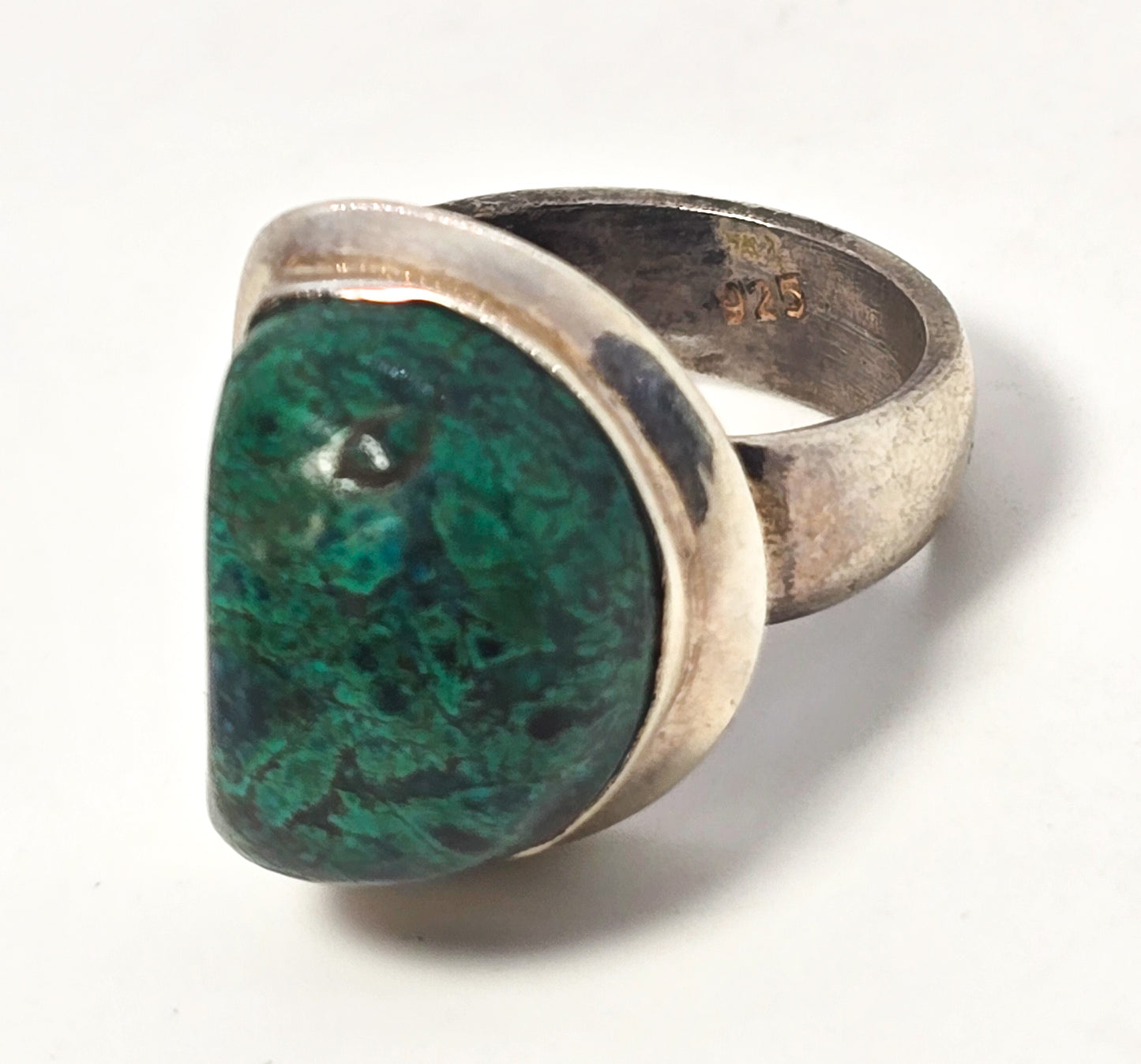 Chrysocolla Half Moon Malachite Azurite vintage solid sterling silver ring size 8