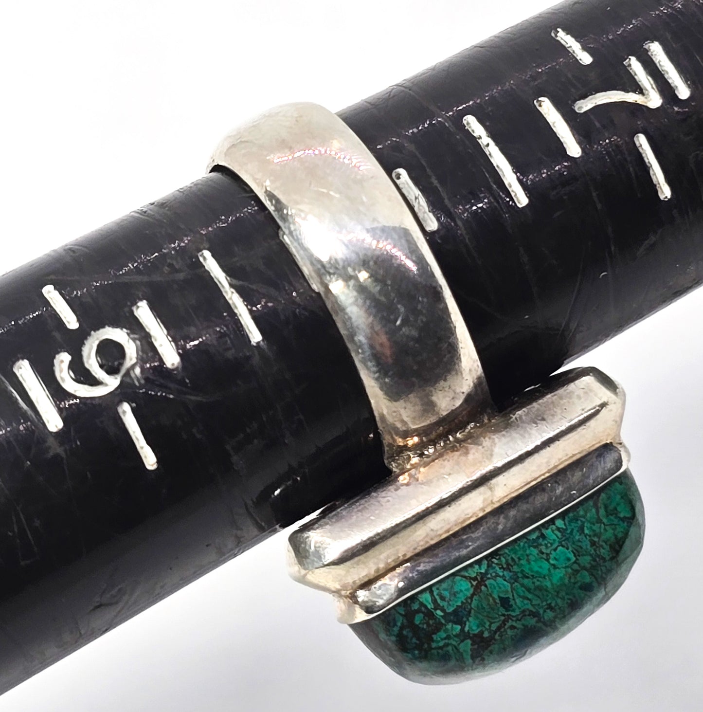 Chrysocolla Half Moon Malachite Azurite vintage solid sterling silver ring size 8
