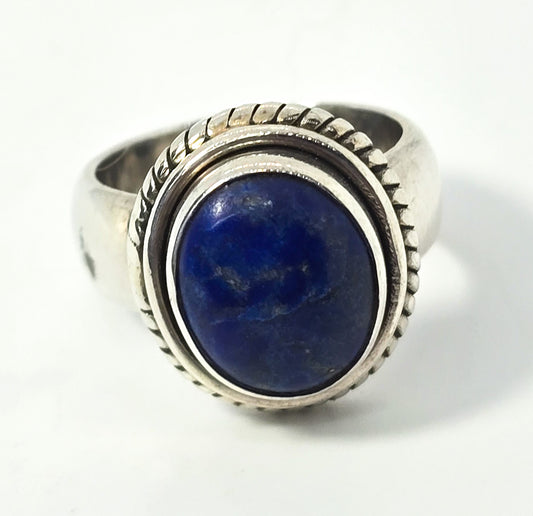 Lapis Lazuli tribal Bali Balinese thick solid sterling silver vintage ring size 5.5