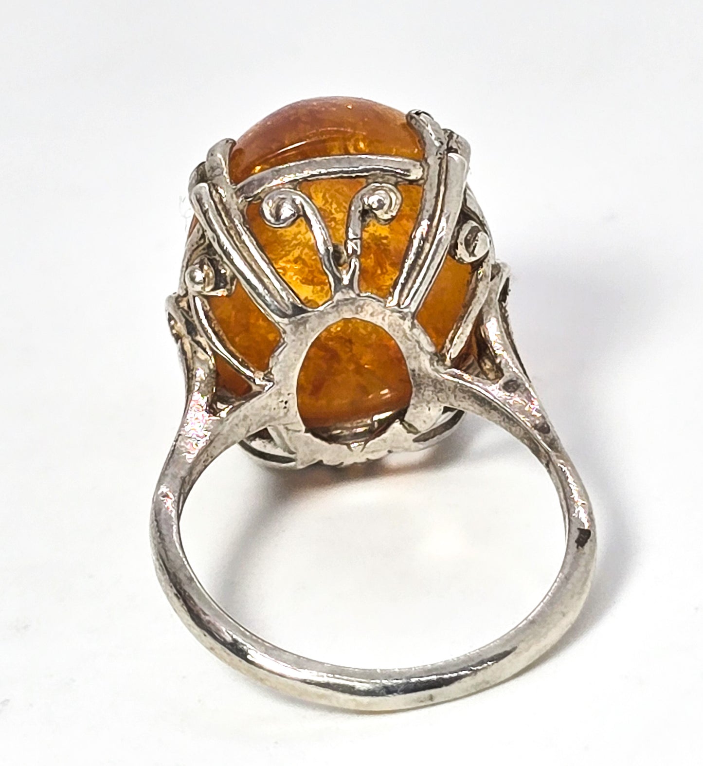 Orange Lucite sterling silver vintage large statement ring size 7