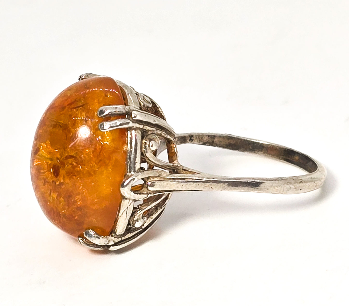 Orange Lucite sterling silver vintage large statement ring size 7