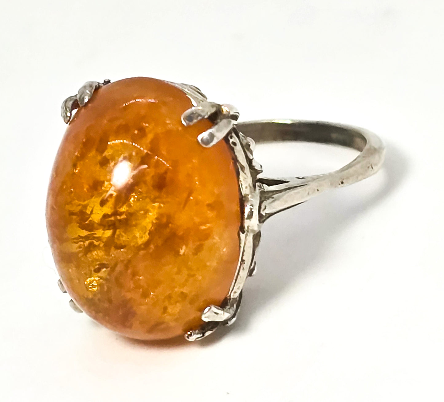 Orange Lucite sterling silver vintage large statement ring size 7